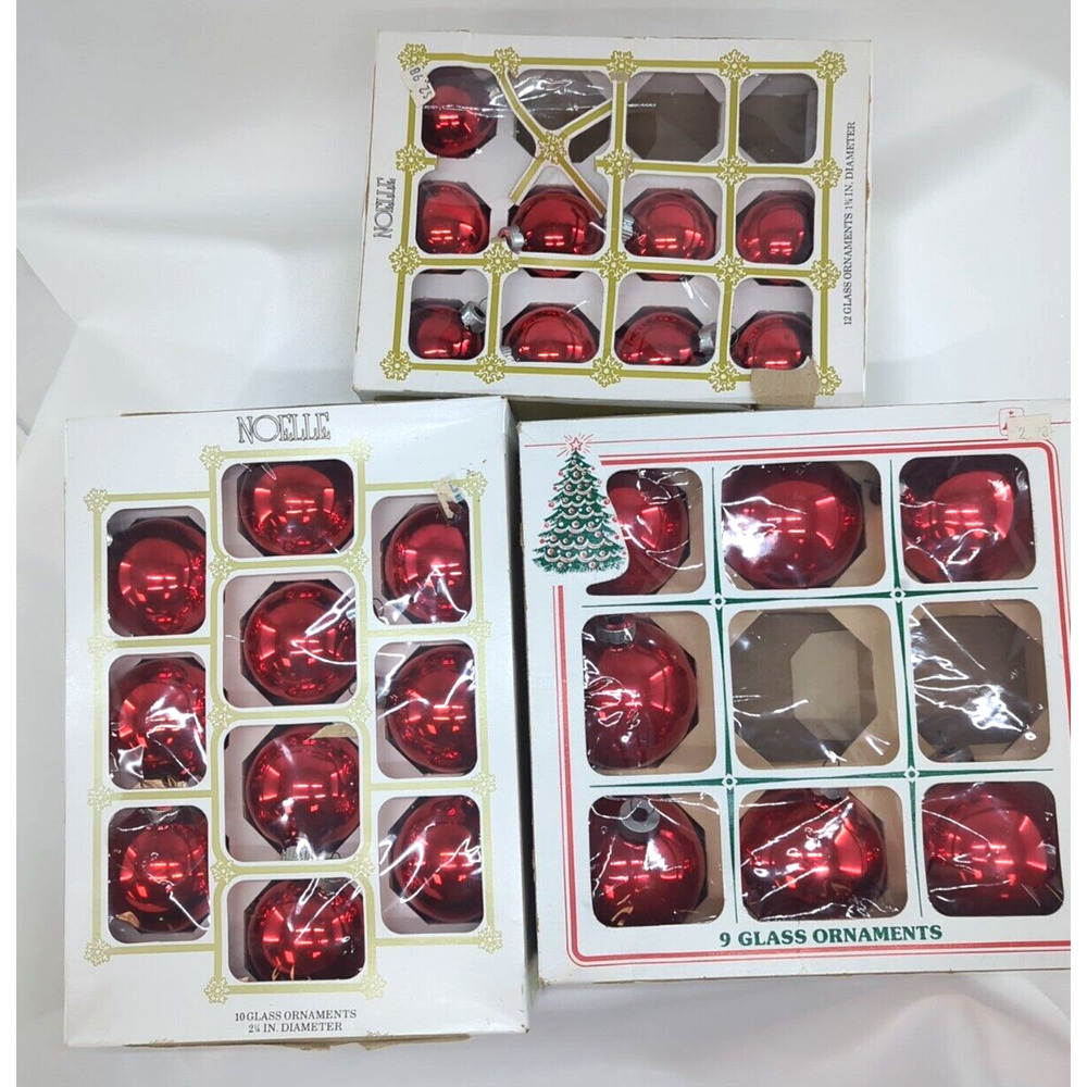 Vintage Noelle 2", 1.5", Essex Franke 2.45" Glass Christmas Ornaments Red Assort